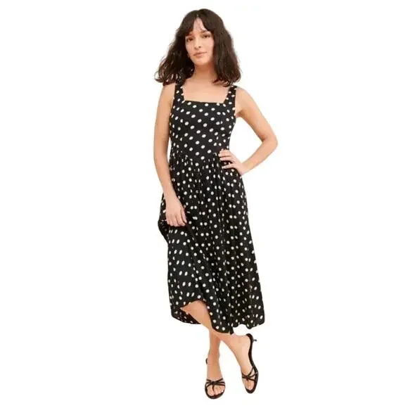 Urban Outfitters | Dresses | Urban Outfitters Lydia Polka Dot Midi Dress  Black White Smocked Side Zip Large | Poshmark